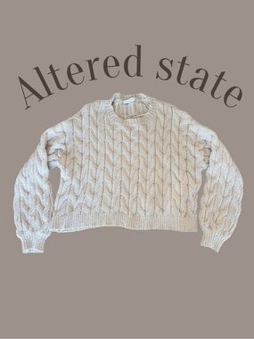 Altar'd State beige/cream Cable Crew Sweater